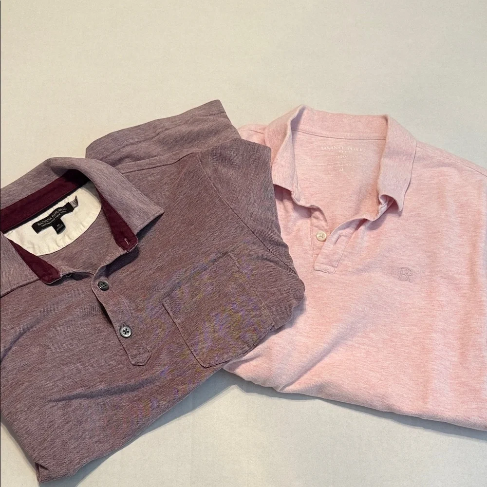 Banana Republic Men's BUNDLE of 2 Pique Cotton Polo Maroon and Pink Size M